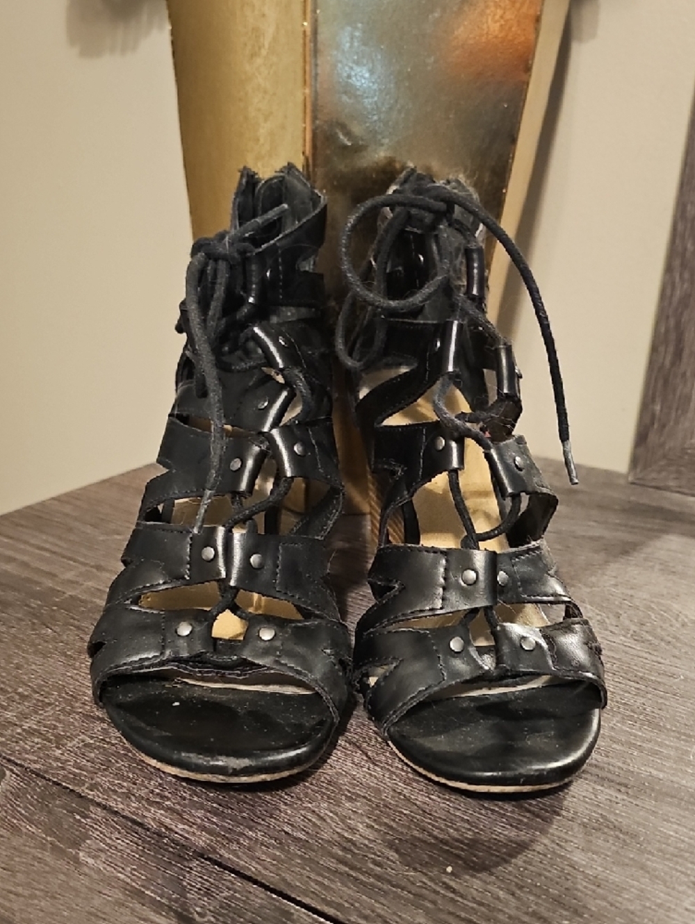 Black Lace-Up Wedge Sandals - Women - Picture 2 of 4